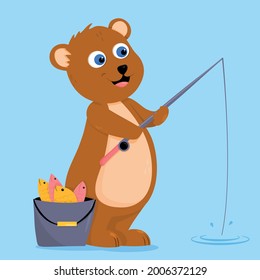 cute cartoon teddy bear fishing