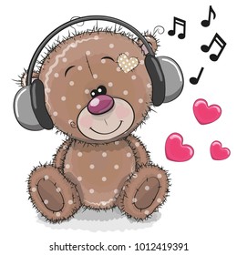 Cute cartoon Teddy Bear with headphones on a white background