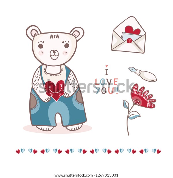 Cute Cartoon Teddy Bear Love Letter Royalty Free Stock Image