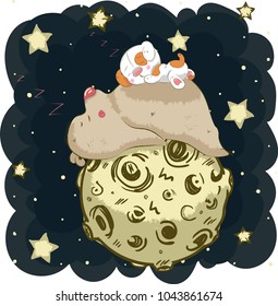 Cute Cartoon Teddy Bear on the moon