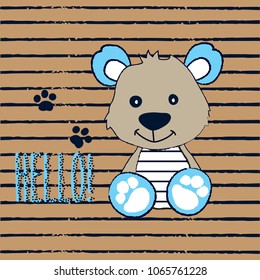 cute cartoon teddy bear on striped backround vector illustration