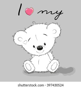 Cute Cartoon Teddy Bear on a gray background