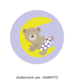 Cute Cartoon Teddy Bear on the moon.  Sweet Dreams Teddy Bear. Sleeping bear on moon with clouds. Vector illustration. 