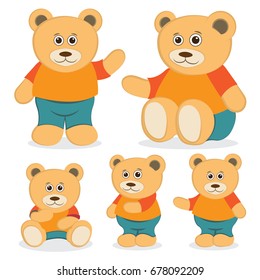 Cute cartoon Teddy Bear on a white background.
Set of toy bear illustrations. 
