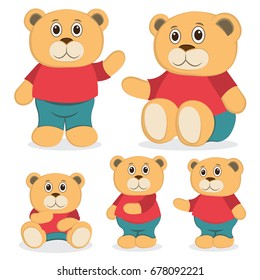 Cute cartoon Teddy Bear on a white background.
Set of toy bear illustrations. 