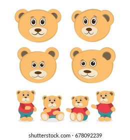 Cute cartoon Teddy Bear on a white background.
Set of toy bear illustrations. 