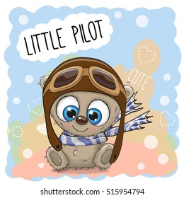 Cute cartoon Teddy Bear in a pilot hat