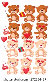 Cute cartoon teddy bear set for Valentines Day