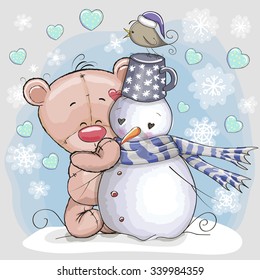 Cute Cartoon Teddy Bear   Snowman