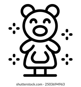Cute cartoon teddy bear standing and smiling, surrounded by stars, perfect for children's designs