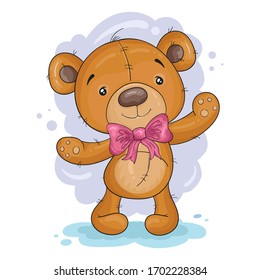 Cute Cartoon Teddy Bear. vector print. Good for greeting cards, invitations, decoration, Print for Baby Shower, etc.