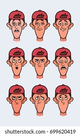 Cute Cartoon Teenager Faces (Color version). Vector Set