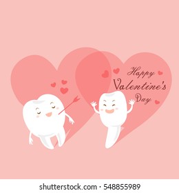 cute cartoon teeth with happy valentine day