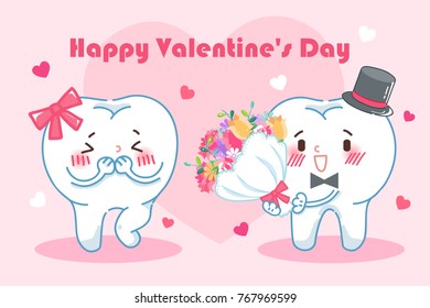 cute cartoon teeth with happy valentine day