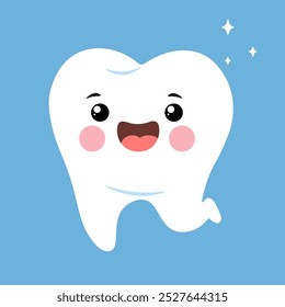 Cute cartoon teeth, Joyfully  baby tooth character isolated flat vector illustration for encouraging kids to enjoy brushing their teeth, About dentistry and dental