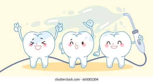 cute cartoon teeth take in the bath happily
