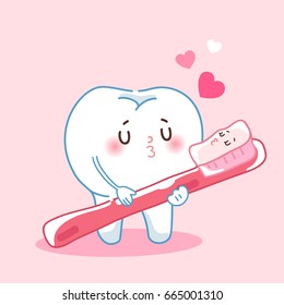 cute cartoon teeth and toothbrush with happy valentine day