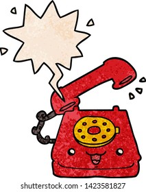 lindo teléfono de dibujos animados con burbuja de voz en estilo de textura retro