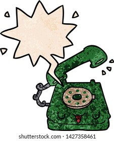lindo teléfono de dibujos animados con burbuja de voz en estilo de textura retro