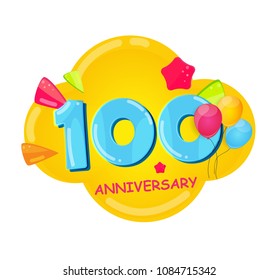 Cute Cartoon  Template Logo 100 Years Anniversary Vector Illustration EPS10