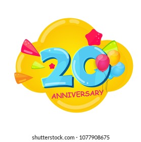 Cute Cartoon  Template Logo 20 Years Anniversary Vector Illustration EPS10