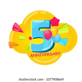 Cute Cartoon  Template Logo 5 Years Anniversary Vector Illustration EPS10