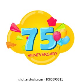 Cute Cartoon  Template Logo 75 Years Anniversary Vector Illustration EPS10