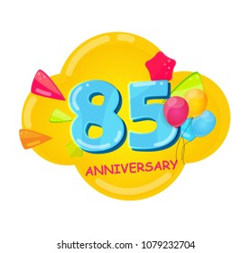Cute Cartoon  Template Logo 85 Years Anniversary Vector Illustration EPS10