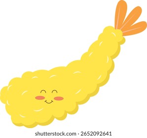 Bonito Desenho Animado Tempura Camarão com Rosto Sorridente Ilustração Plana