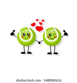 Cute cartoon tennis ball in love,tennis ball with giving thumb Up. funny friends character concept. illustration for kids.cartoon style