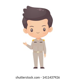 cute cartoon thai government employee man character in presenting action use for illustration