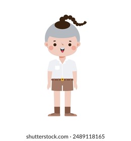 cute cartoon thai student character, back to school, vector Illustration flat style on white backgroundv