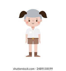 cute cartoon thai student character, back to school, vector Illustration flat style on white backgroundv