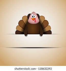 Cute cartoon Thanksgiving turkey - vector with place for sign