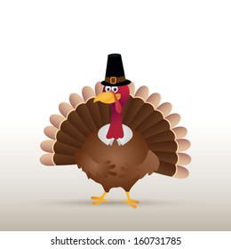 Cute cartoon Thanksgiving turkey. Vector illustration