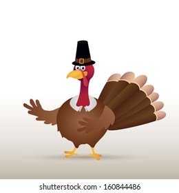 Cute cartoon Thanksgiving turkey. Vector illustration