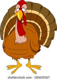 Cute cartoon thanksgiving turkey. Vector and illustration