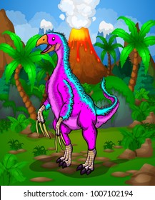 Cute cartoon Therizinosaur. Vector illustration of a cartoon dinosaur.