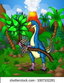 Cute cartoon Therizinosaur. Vector illustration of a cartoon dinosaur.