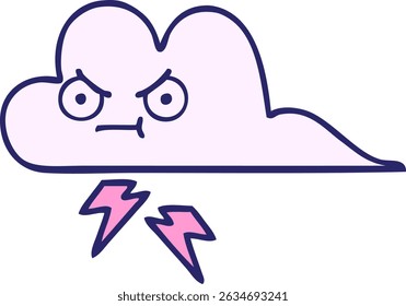cute cartoon of a thunder cloud in bright neon colors