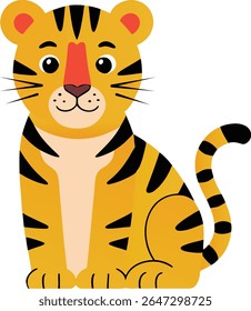 Cute cartoon tiger with black stripes and orange ears animal illustration