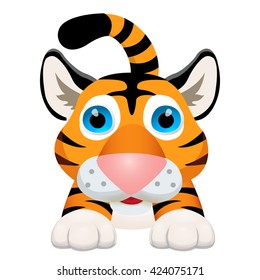 Cute cartoon tiger character. Vector illustration on white background
