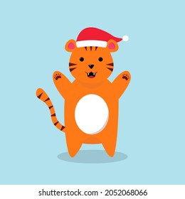 Cute cartoon tiger in Christmas hat
