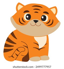 A cute, cartoon tiger cub sitting down with a friendly smile.