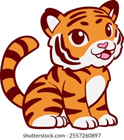 Cute cartoon tiger cub sitting 