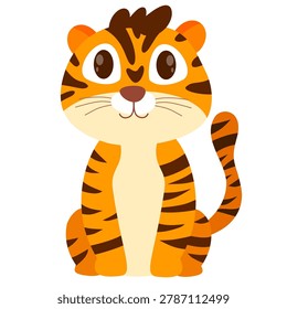 cute cartoon tiger cub sitting happily for tiger day