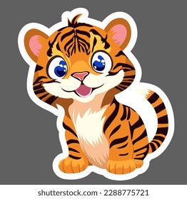 Cute cartoon tiger cub. sticker. Vector graphics EPS10