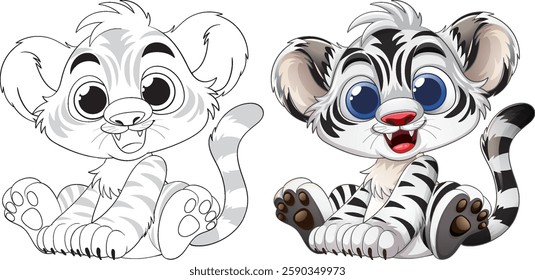 Cute cartoon tiger cubs with playful expressions