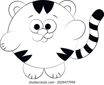 Cute cartoon Tiger. Draw illustration in black and white