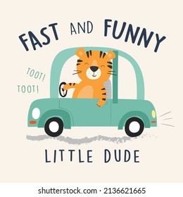 cute cartoon tiger driving a car vector illustration